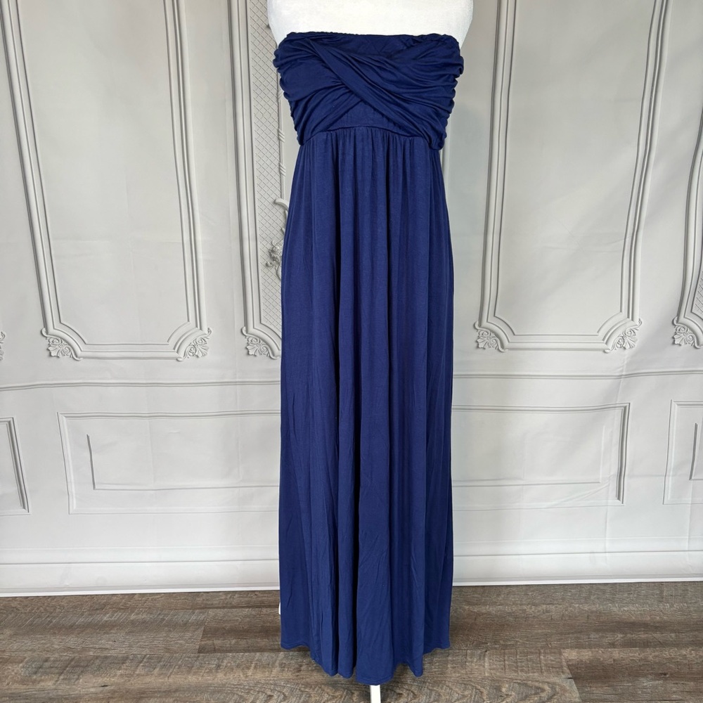 The Vanity Room Maxi Dress Women’s L Petite Navy Strapless Flowy Casual Comfort